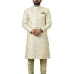 Regal Lemon-Yellow Thread Embroidered Sherwani | Father Son Combo | Perfect Groom Wear Achkan